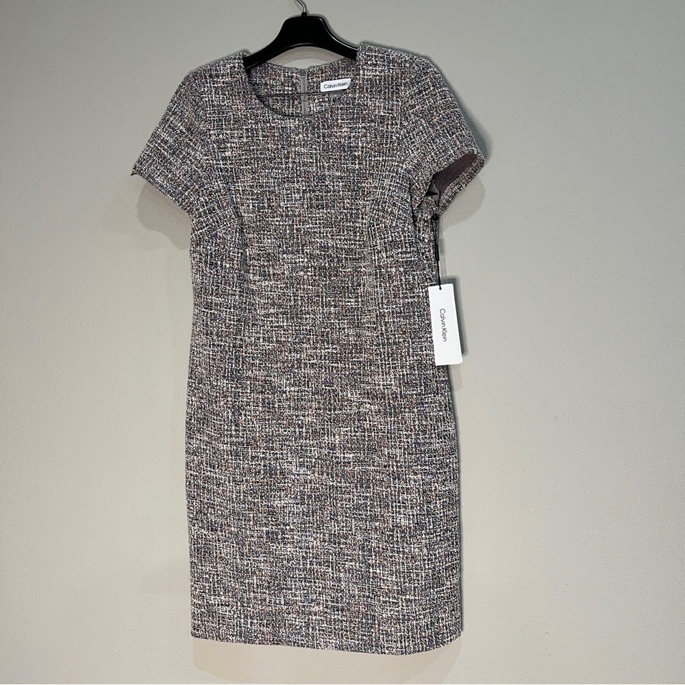 Calvin Klein tweed midi cap sleeve business dress women’s size 10 new with tags